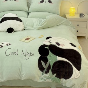 Exquisite milk fleece plush applique embroidery warming four-piece set