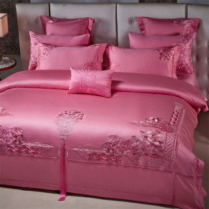 100s pure cotton satin jacquard pink wedding series four-piece suit