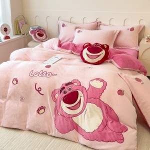 New milk plush rabbit fur appliqué embroidered warm four-piece set