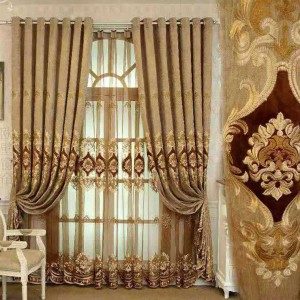 Chenille embroidered double-sided chenille appliqué, embroidered gauze European-style curtains