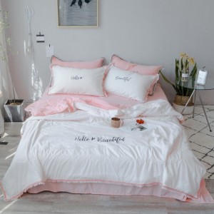 Embroidered tassel hot style small fresh washed cotton embroidery summer quilt four-piece set