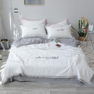 Embroidered tassel hot style small fresh washed cotton embroidery summer quilt four-piece set