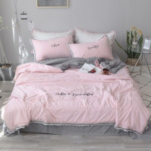 Embroidered tassel hot style small fresh washed cotton embroidery summer quilt four-piece set