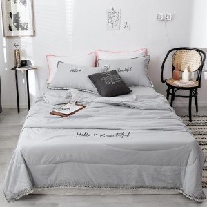 Embroidered tassel hot style small fresh washed cotton embroidery summer quilt four-piece set