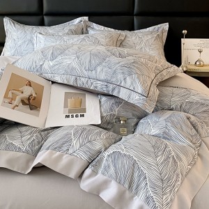 Soft brushed print four-piece set Autumn and winter thickened corner wide-edge four-piece set