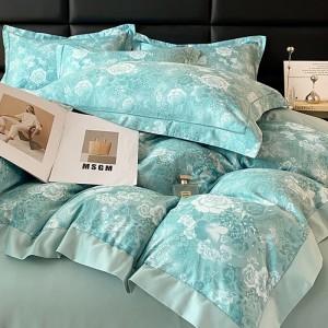 Soft brushed print four-piece set Autumn and winter thickened corner wide-edge four-piece set