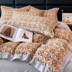 Soft brushed print four-piece set Autumn and winter thickened corner wide-edge four-piece set