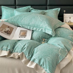 Soft brushed print four-piece set Autumn and winter thickened corner wide-edge four-piece set