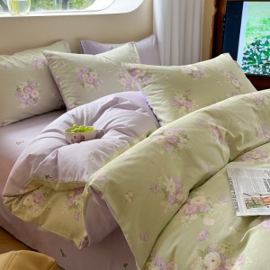 Cotton jet printed pure cotton small fresh cartoon bedding four-piece set
