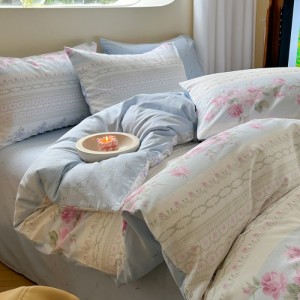 Cotton jet printed pure cotton small fresh cartoon bedding four-piece set