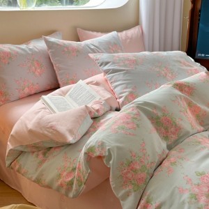 Cotton jet printed pure cotton small fresh cartoon bedding four-piece set