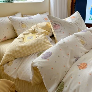 Cotton jet printed pure cotton small fresh cartoon bedding four-piece set