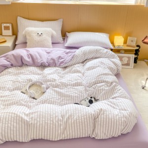 Elegant washed cotton simple striped four-piece set