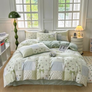 Cotton jet printed pure cotton small fresh cartoon bedding four-piece set