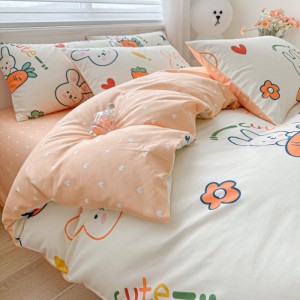 Cotton printed pure cotton floral small fresh cartoon bed sheet four-piece set