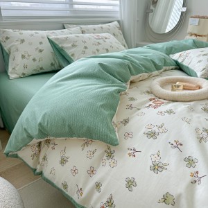Cotton printed pure cotton floral small fresh cartoon bed sheet four-piece set