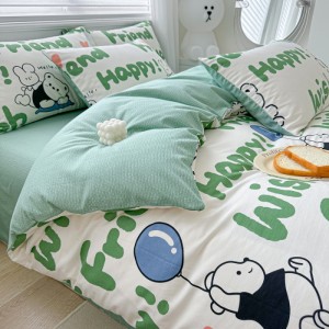 Cotton printed pure cotton floral small fresh cartoon bed sheet four-piece set