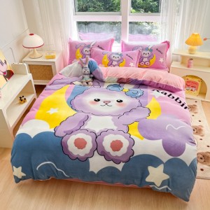 Exquisite thickened high-weight large-size cartoon-print milk velvet four-piece set