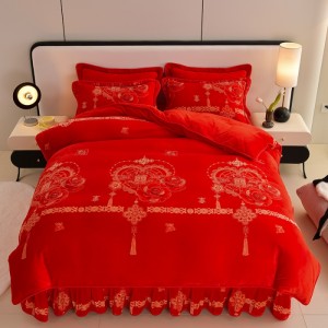 Winter Fleece Flannel Bed Skirt Set High-Gram Four-Piece Set