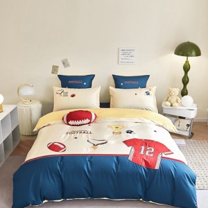 Double-strand 100-count long-staple cotton four-piece set cartoon applique embroidery four-piece set
