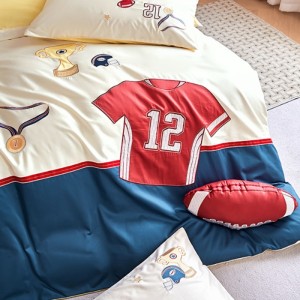 Double-strand 100-count long-staple cotton four-piece set cartoon applique embroidery four-piece set