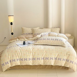 Class A carved milk velvet bed sheets and fitted sheet type four-piece set