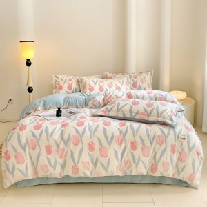Class A carved milk velvet bed sheets and fitted sheet type four-piece set