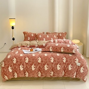 Class A carved milk velvet bed sheets and fitted sheet type four-piece set