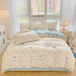 Fresh and simple milk velvet printed four-piece set of bed sheets and fitted sheet type set