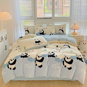 Fresh and simple milk velvet printed four-piece set of bed sheets and fitted sheet type set