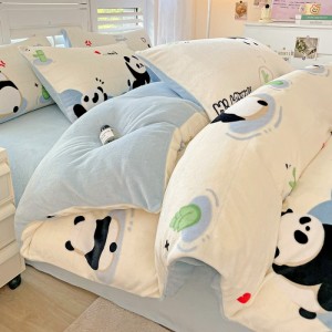 Fresh and simple milk velvet printed four-piece set of bed sheets and fitted sheet type set
