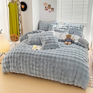 Solid Colorful Rabbit Fur Plush Four-Piece Set