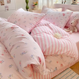 Four-piece cotton set of bed sheets and fitted sheet type quilt cover