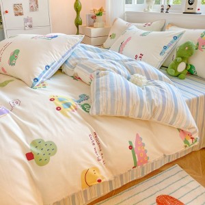 Four-piece cotton set of bed sheets and fitted sheet type quilt cover
