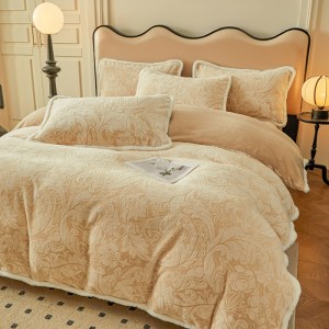 New milk velvet carved rabbit fur plush edging four-piece set
