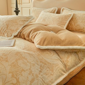 New milk velvet carved rabbit fur plush edging four-piece set