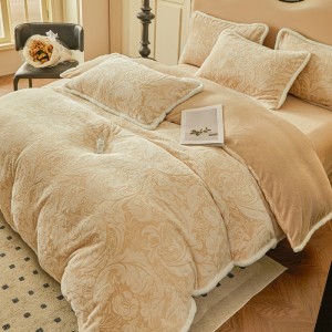 New milk velvet carved rabbit fur plush edging four-piece set