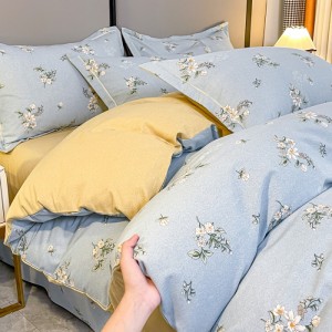 Autumn and winter thickened cotton brushed printed four-piece set