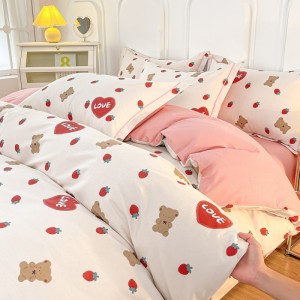Autumn and winter thickened cotton brushed printed four-piece set