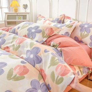 Autumn and winter thickened cotton brushed printed four-piece set