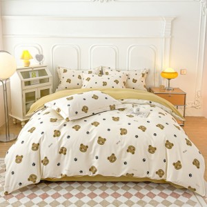 Autumn and winter thickened cotton brushed printed four-piece set