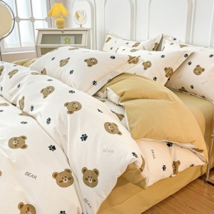 Autumn and winter thickened cotton brushed printed four-piece set