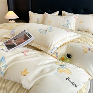 Autumn and winter thickened cotton brushed printed four-piece set
