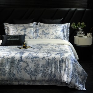 Summer high-end silky bed set ice silk leopard print washed silk zebra print lyocell four-piece bedding set