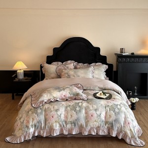 New pure cotton double-layer French wrinkled yarn digital printing four-piece set
