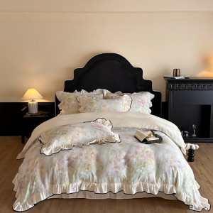 New pure cotton double-layer French wrinkled yarn digital printing four-piece set