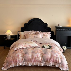 New pure cotton double-layer French wrinkled yarn digital printing four-piece set