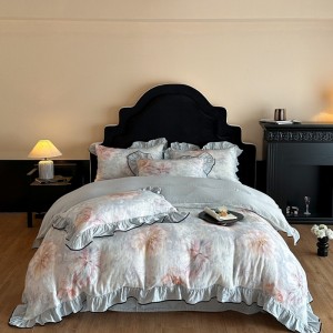 New pure cotton double-layer French wrinkled yarn digital printing four-piece set