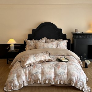 New pure cotton double-layer French wrinkled yarn digital printing four-piece set