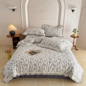 New 40-count pure cotton double-layer yarn contrast lace four-piece suit